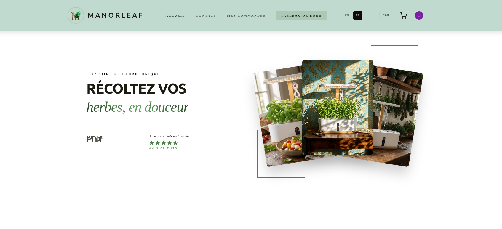 Aperçu de la boutique ManorLeaf — jardinières hydroponiques et herbes fraîches